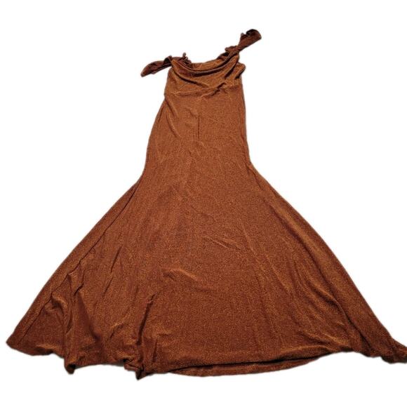 Shein L Burnt Orange Sparkle Glitter Fall Boho Spaghetti Strap Adjustable Dress - Picture 1 of 12